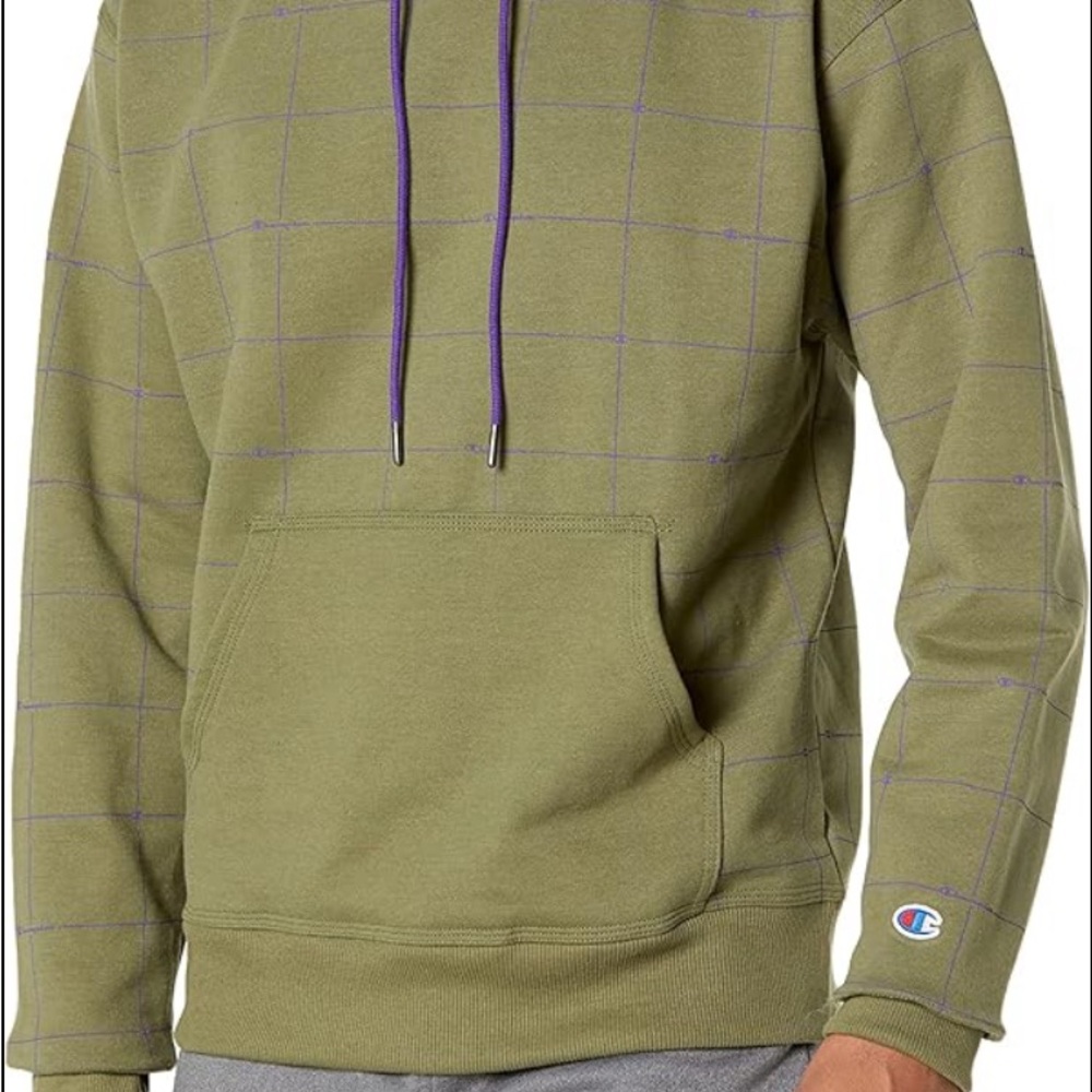 Champion Olive Hoodie with Purple Accents